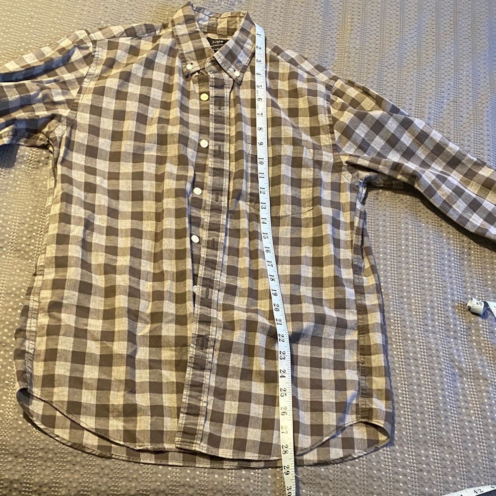 J. Crew Men's Gray and Brown Checkered Shirt